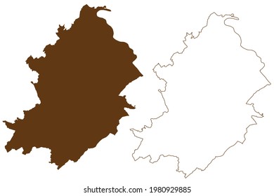 Rhein-Hunsruck-Kreis, distrito de la República Federal de Alemania, Estado de Renania-Palatinado, mapa de ilustraciones vectoriales, dibujo de garabatos Rhein Hunsrueck Kreis mapa