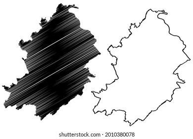 Rhein-Hunsruck-Kreis, distrito de la República Federal de Alemania, Estado de Renania-Palatinado, mapa de ilustraciones vectoriales, dibujo de garabatos Rhein Hunsrueck Kreis mapa