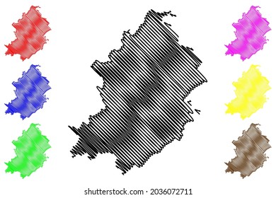 Rhein-Hunsruck-Kreis, distrito de la República Federal de Alemania, Estado de Renania-Palatinado, mapa de ilustraciones vectoriales, dibujo de garabatos Rhein Hunsrueck Kreis mapa