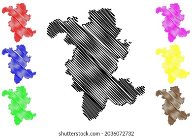 Distrito de Rheinisch-Bergischer (República Federal de Alemania, Estado de Renania del Norte-Westfalia, NRW, región de Colonia) mapa de ilustración vectorial, dibujo de garabatos Rheinisch Bergischer Kreis mapa