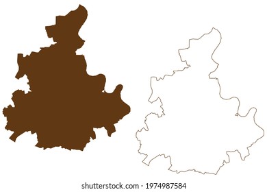 Rhein-Kreis Neuss district (Federal Republic of Germany, State of North Rhine-Westphalia, NRW, Dusseldorf region) map vector illustration, scribble sketch Rhein Kreis Neuss map