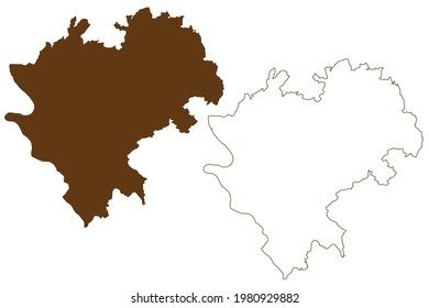 Rhein-Lahn-Kreis (República Federal de Alemania, Estado de Renania-Palatinado) mapa de ilustración vectorial, dibujo de garabatos Rhein Lahn Kreis mapa