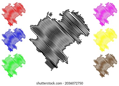 Rhein-Lahn-Kreis (República Federal de Alemania, Estado de Renania-Palatinado) mapa de ilustración vectorial, dibujo de garabatos Rhein Lahn Kreis mapa