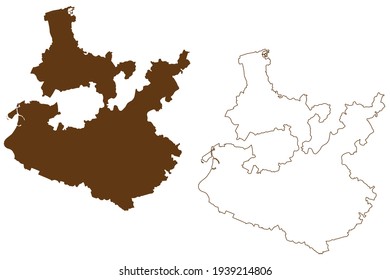 Rhein-Neckar (República Federal de Alemania, distrito rural, estado de Baden-Wurttemberg) mapa de ilustración vectorial, esbozo del mapa de Rhein Neckar Kreis