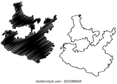 Rhein-Neckar (República Federal de Alemania, distrito rural, estado de Baden-Wurttemberg) mapa de ilustración vectorial, dibujo de garabatos Rhein Neckar Kreis mapa