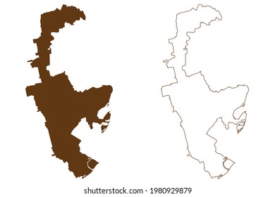 Rhein-Pfalz-Kreis (República Federal de Alemania, Estado de Renania-Palatinado) mapa de ilustración vectorial, dibujo garabato Rhein Pfalz Kreis mapa