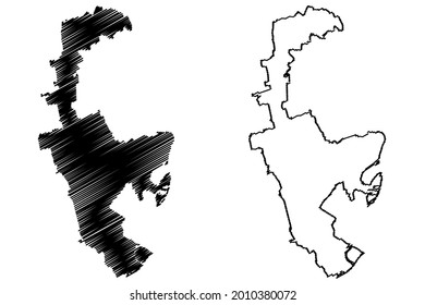 Rhein-Pfalz-Kreis (República Federal de Alemania, Estado de Renania-Palatinado) mapa de ilustración vectorial, dibujo garabato Rhein Pfalz Kreis mapa