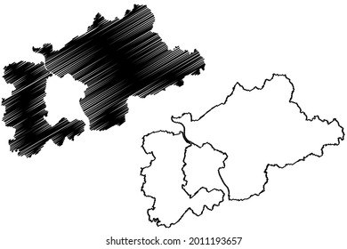 Rhein-Sieg District (Federal Republic Of Germany, State Of North Rhine-Westphalia, NRW, Cologne Region) Map Vector Illustration, Scribble Sketch Rhein Sieg Kreis Map