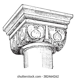 Rhenan capital (xii Century), Church near Rosheim Strasbourg, vintage engraved illustration. Dictionary of words and things - Larive and Fleury - 1895. 