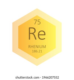 Re Rhenium Chemical Element Periodic Table. Hexagon gradient vector illustration, simple clean style Icon with molar mass and atomic number for Lab, science or chemistry education.