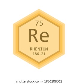 Re Rhenium Chemical Element Periodic Table. Hexagon gradient vector illustration, simple clean style Icon with molar mass and atomic number for Lab, science or chemistry education.