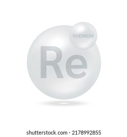 Rhenium molecule models silver grey. Ecology and biochemistry concept. Isolated spheres on white background. 3D Vector Illustration.