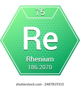 Rhenium (Re) (075) Transition Metal - Fundamental Chemical Element, Periodic Table in Chemistry Symbol, Name, Atomic Mass, Number, Chemistry Hexagon Logo Icon Design, White Background