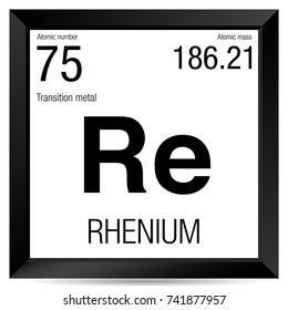 Rhenium symbol. Element number 75 of the Periodic Table of the Elements - Chemistry - Black square frame with white background