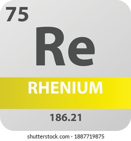 Re Rhenium Transition metal Chemical Element Periodic Table. Single vector illustration, colorful clean style Icon with molar mass and atomic number for Lab, science or chemistry education.