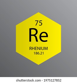 Re Rhenium Transition metal Chemical Element Periodic Table. Hexagon vector illustration, simple clean style Icon with molar mass and atomic number for Lab, science or chemistry education.