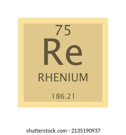 Re Rhenium Transition metal Chemical Element Periodic Table. Simple flat square vector illustration, simple clean style Icon with molar mass and atomic number for Lab, science or chemistry class.