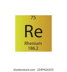 Tabela periódica do elemento químico de transição do Re-rênio. Simples ilustração de vetor quadrado plano, simples ícone de estilo limpo com massa molar e número atômico para Lab, ciência ou classe de química.