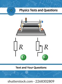 Rheostat is an electrical instrument used to control a current by varying the resistance. Resistor with simple electric circuit scheme. Physical test for education in schools at physics lesson.