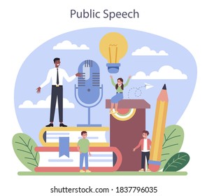 Rhetoric or elocution school class. Voice training and speech improvement. Public speaking and voice projection techniques. Isolated flat vector illustration