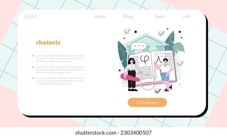 Rhetoric school class. Students training public speaking and debates. Voice projection and speech improvement techniques. School radio club. Flat vector illustration