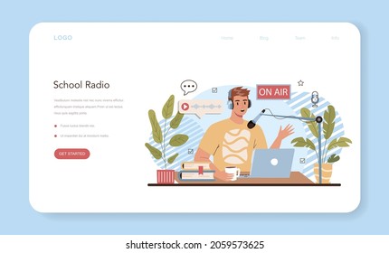 Rhetorik Schule Klasse Web-Banner oder Landing-Seite. Schulfunkveranstalter. Die Schüler bilden das öffentliche Sprechen aus. Techniken zur Sprachprojektion und Sprachverbesserung. Einzelne flache Vektorgrafik