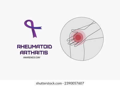 Rheumatoid Arthritis awareness day observed each year on February 2nd.A purple ribbon and knee joint. Vector doodle line art outline illustration for web banner, poster, flyer.