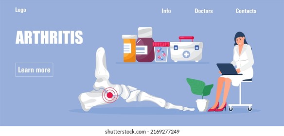 Rheumatoid arthritis of the foot. Tiny doctors treat rheumatism, osteoarthritis, gout, make ultrasound, x ray. World arthritis day in October.