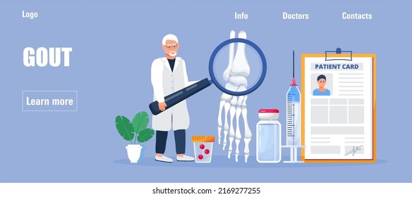 Rheumatoid arthritis of the foot. Tiny doctors treat rheumatism, osteoarthritis, gout, make ultrasound, x ray. World arthritis day in October.