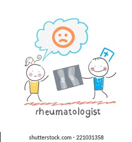 rheumatologist shows an x-ray the patient's legs