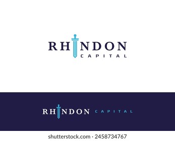 The "Rhindon Capital" logo features the company name in a bold typographic style. The letter "i" incorporates a downward-facing sword icon, symbolizing strength and vigilance.