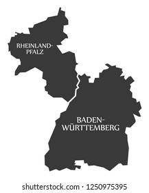 Rhineland Palatinate - Baden Wuerttemberg federal states map of Germany black with titles