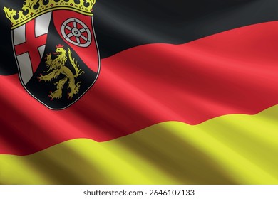 Rhineland-Palatinate flag waving in the wind, realistic detailed silk texture. State of Germany