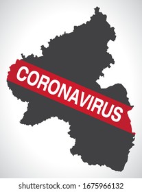 Rhineland-Palatinate GERMANY federal state map with Coronavirus warning illustration