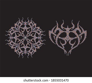 Rhinestone applique print for textile clothes fashion,Trendy crystal studs embellishment for apparel,Beautiful design, Heat transfer artwork.