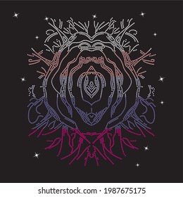 Rhinestone applique print for textile clothes fashion,trendy crystal studs embellishment for apparel,beautiful design,heat transfer artwork.
