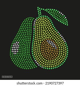 Rhinestone applique print for textile clothes fashion, Avocado design, Avocados in motif style, Trendy crystal studs embellishment for apparel, Heat transfer artwork - Vector