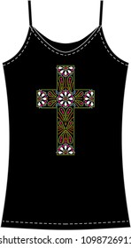 Rhinestone applique for t-shirt hot-fix transfer, Motif Cross design graphics.