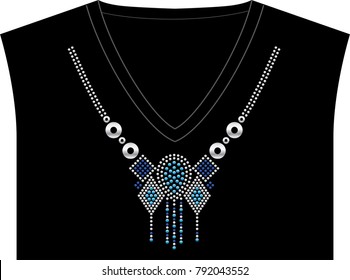 Rhinestone applique for t-shirt hot-fix transfer, Motif neck line design graphics.