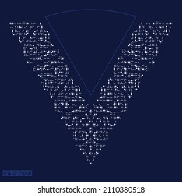 Rhinestone vectorial v-cuello vectorial diseño barroco para transferencia de camiseta o blusa caliente-fijo. Resumen del hermoso brillo del motivo de la piedra rhincal aplicable.