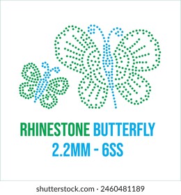 Rhinestone butterfly design for laser cutting, 2.2 mm hole size 6 ss in 200mm x 200mm green square box