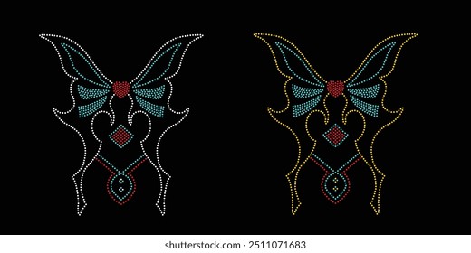 Diseño del Vector de la flor de la mariposa del rhinestone Diseño del Vector del elefante del rhinestone para la ilustración de la decoración del cuello del collar con los diamantes de imitación en forma de un collar. Rhinestone de la transferencia de la flor. 