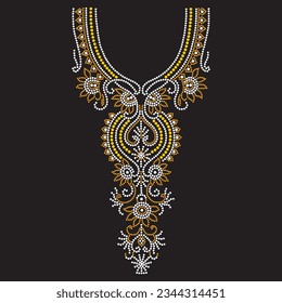 Rhinestone collar design for t-shirt, dress or blouse, hot fix transfer. Abstract beautiful applique rhinestone glitter motif.