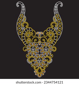 Rhinestone collar design for t-shirt, dress or blouse, hot fix transfer. Abstract beautiful applique rhinestone glitter motif.