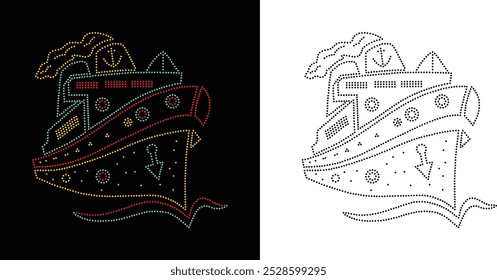 Diseño de crucero de diamantes de imitación, Diseño de flores, Alas de mariposa, Patrón de diamantes de imitación, Camiseta de diseño de diamantes de imitación, Crucero Rhinestone, Crucero, Barco