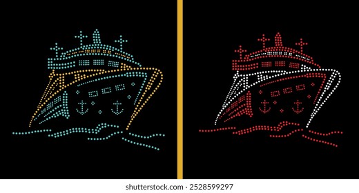 Diseño de crucero de diamantes de imitación, Diseño de flores, Alas de mariposa, Patrón de diamantes de imitación, Camiseta de diseño de diamantes de imitación, Crucero Rhinestone, Crucero, Barco