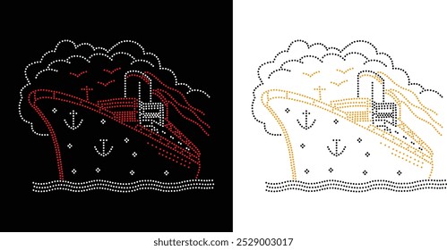 Diseño de crucero de diamantes de imitación, Diseño de flores, Alas de mariposa, Patrón de diamantes de imitación, Camiseta de diseño de diamantes de imitación, Crucero Rhinestone, Crucero, Barco