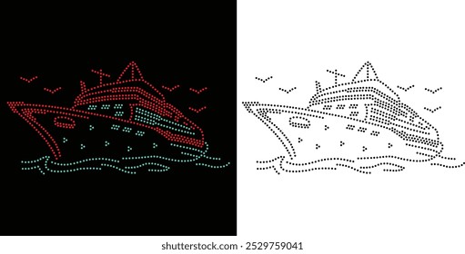 Diseño de crucero de diamantes de imitación, Diseño de flores, Alas de mariposa, Patrón de diamantes de imitación, Camiseta de diseño de diamantes de imitación, Crucero Rhinestone, Crucero, Barco