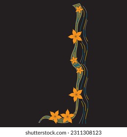 Rhinestone design for flower border, t-shirt, bag or blouse, fix transfer. Abstract beautiful applique rhinestone glitter motif.