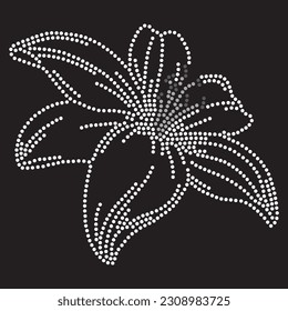 Rhinestone design for flower, t-shirt, bag or blouse, fix transfer. Abstract beautiful applique rhinestone glitter motif.